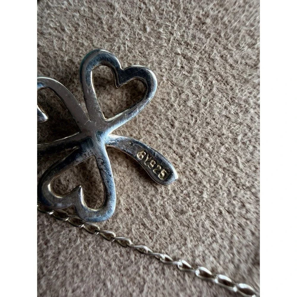 Sterling Silver Shamrock‎ Heart Necklace & Earrings Set Green Accents